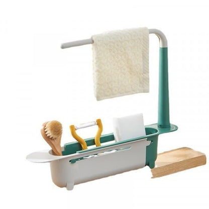 Sink Storage Rack Adjustable Expandable Kitchen Sink Organizer with Towel Bar and Drain Basket